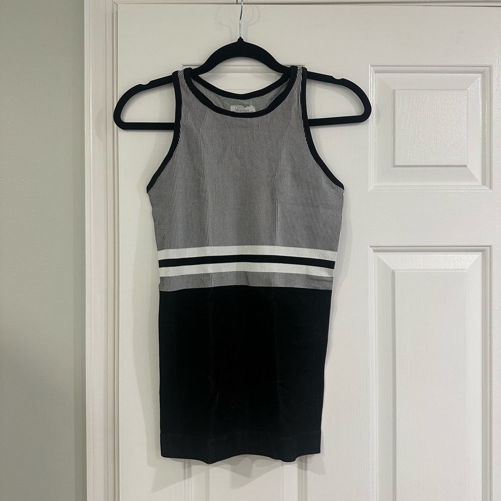 ATHLETA Black and Gray Striped Tank Top